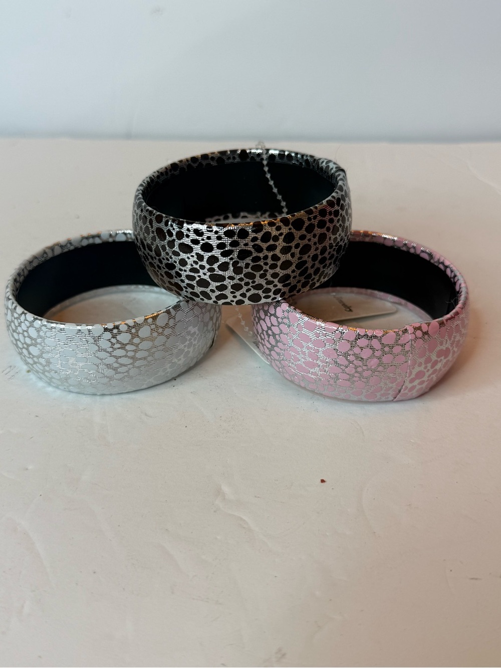 3 Y2Kpiece Silver, Black & Pink Textured Bangle Bracelet Set - Women Accessories